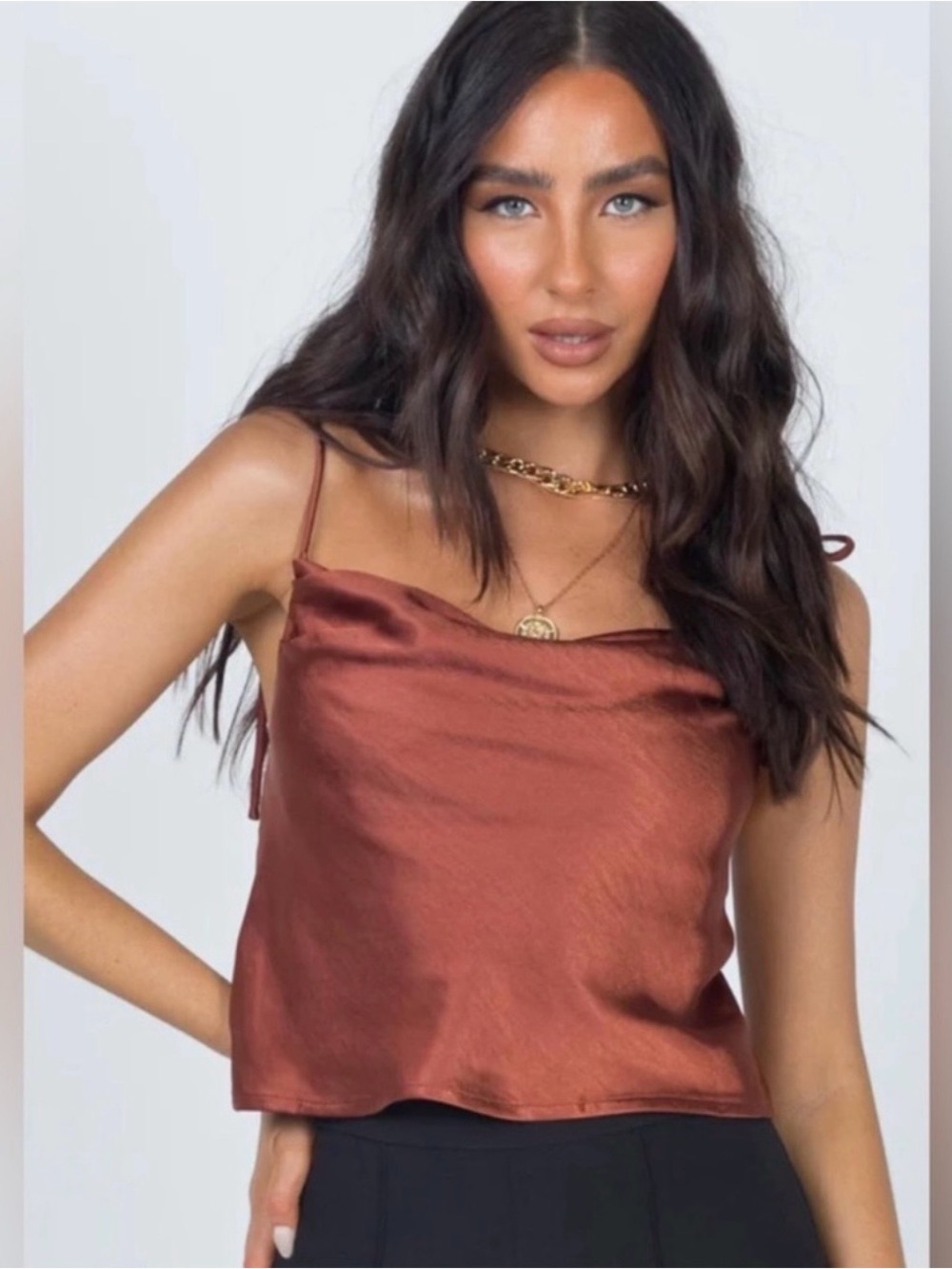 NWT Princess Polly Rust Satin Cowl Spaghetti Strap Camisole
